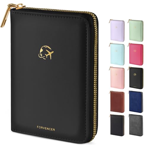 Forvencer Passport Holder Cover with Safe Zipper Closure, Premium Passport Wallet for Travel, Cute RFID Blocking Card Case, Waterproof Travel Accessories for Women, Black - color: Black, style: Zipper Closure