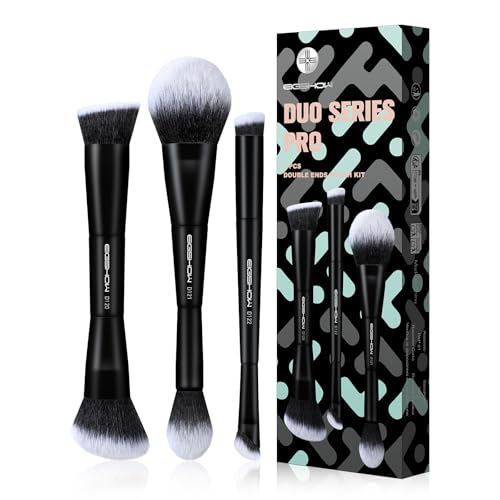EIGSHOW Makeup Brush Set 3Pcs, Double Sided Foundation Contour Powder Highlight Concealer Brush for Liquid, Cream & Powder, Fit for Home, Travel & Gifting (Black) - color: Black