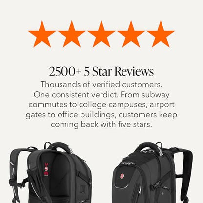 SwissGear Travel Tech Elite Laptop Backpack – Fits Laptops up to 16” – ScanSmart TSA-Friendly Backpack with USB Port, Shoe Compartment & Organizer Pockets – Heather Grey - color: Heather Grey, style: Travel Tech Elite