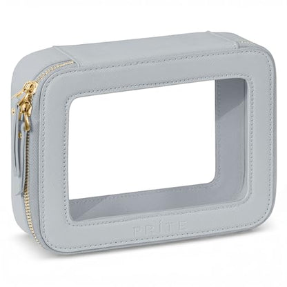 Prite Clear Makeup Bag Cosmetic Organizer Case Waterproof Travel Toiletry Bag Skincare Pouch with Golden Zipper(Grey) - color: Grey, size: Standard - Single Layer