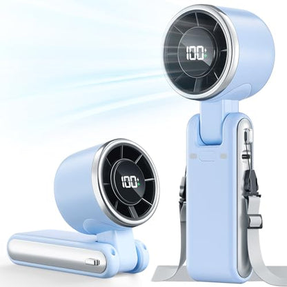 Portable Handheld Turbo Fan - 5 Gear High Speed 4000mAh Rechargeable Mini Personal Hand Fan Blow Cold Air, Battery Operated Travel Essentials, Gifts for Women, Men (Dew Drop Blue) - color: Dew Drop Blue