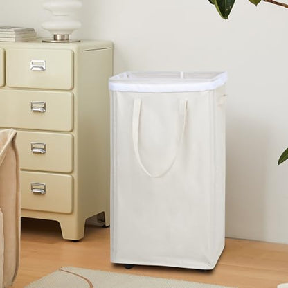 DOKEHOM 90L X-Large Laundry Basket with Removable Wash Bag on Wheels, Collapsible Rolling Laundry Hamper, Foldable Clothes Organizer, Folding Washing Bin (Beige) - color: Beige, size: X-Large Pro 29"