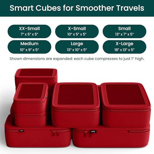 NOBL Travel Compressible Packing Cubes Set, 6 Pieces Travel Packing Organizers, Compression Luggage Cubes for Suitcases & Carry On, Space Saving - Cherry Red - color: Cherry Red