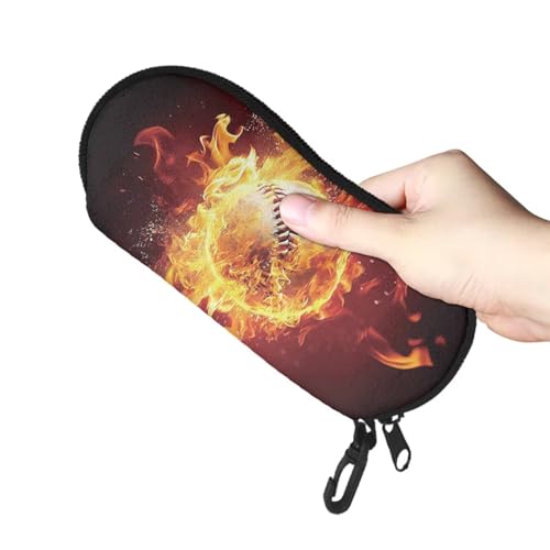 AFPANQZ Glasses Case with Carabiner Hanging Portable Neoprene Zipper Sunglasses Case Soft Lightweight - color: Baseball Flame