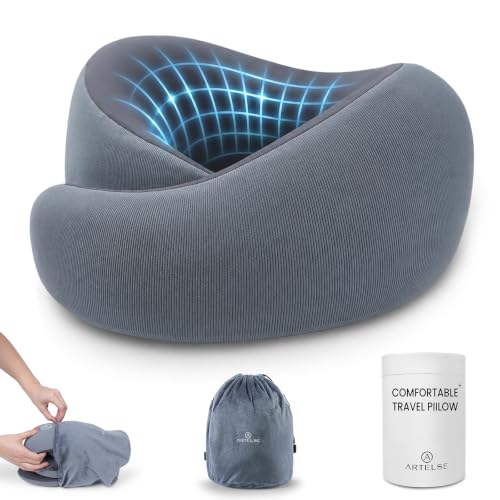 Travel Pillow for Airplane - Memory Foam Neck Travel Pillow with 360° Chin & Neck Support, Dual Raised Sides, Washable Breathable Cover, Compact Travel Bag for Long Flights, Car, Train, Sleeping