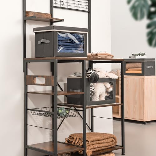 Homsorout Stackable Storage Bins with Lids - Medium Storage Box with Lids, Foldable Closet Boxes for Organizing, Wardrobe Clothes Organizer with Window, Cubes Bins for Living Room, 5 Pack, Dark Grey - color: Dark Grey, size: L(5-Pack)