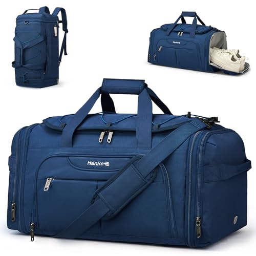 Hanke Expandable Carry On Luggage Bag,3 in 1 Duffle Bag for Travel,45L-55L Weekender Overnight Bag with 15.6" Compartment for Women & Men (Blue) - color: Blue