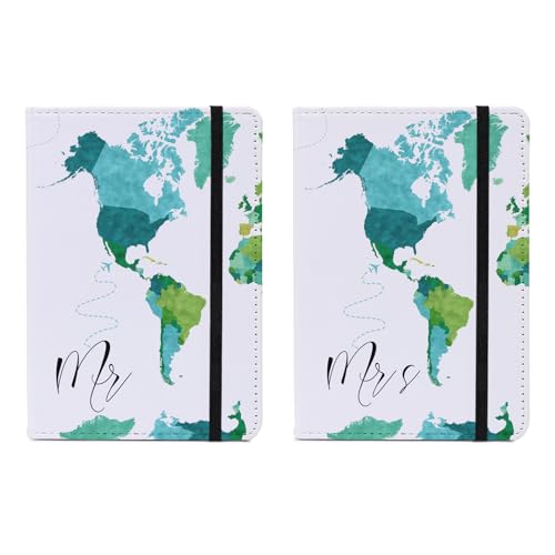 Passport Book Holder,Passport Wallet for Men Mr and Mrs Passport Holder Cover for Women World Map Case for Couples Christmas Traveling Book Protector 2PCS - color: Green Map-Couple 2Pcs