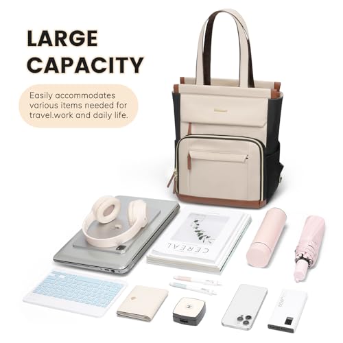 Convertible Daypack Laptop Backpack for Women Men Carry on Tote Backpack Bookbag for College Work Nurse Travel,16Inch,Apricot Brown - color: Apricot Brown