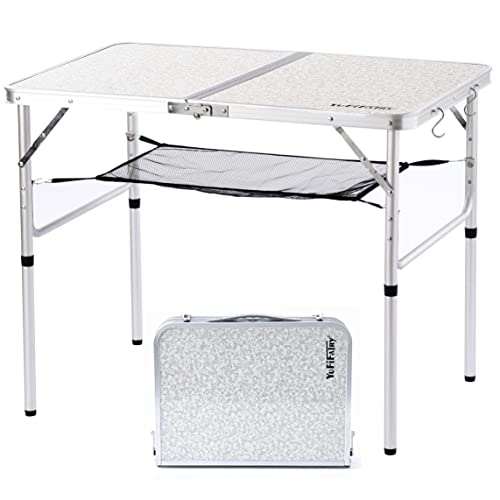 Folding Camping Table, 36''L x24''W Camp Aluminum Table with Adjustable Height Legs, Indoor Outdoor Lightweight Portable Folding Dining Table for Camp Picnic Beach BBQ Cooking 3Ft（2 Heights 15"/28"） - color: White, size: 36"L x 24"W x 28"H