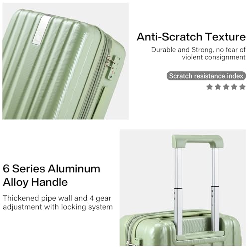 Hanke Expandable Hardshell Luggage Sets 3 piece Carry on Luggage with Wheels Suitcases Lightweight Checked Travel Luggage Rolling Large Suitcase Travel Luggage Bag Woman Men 20/24/29Inch(Bamboo Green) - color: Bamboo Green, size: Expandable 3 Piece Set（20