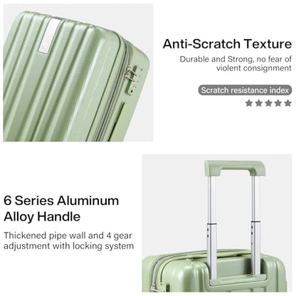 Hanke Expandable Hardshell Luggage Sets 3 piece Carry on Luggage with Wheels Suitcases Lightweight Checked Travel Luggage Rolling Large Suitcase Travel Luggage Bag Woman Men 20/24/29Inch(Bamboo Green) - color: Bamboo Green, size: Expandable 3 Piece Set（20