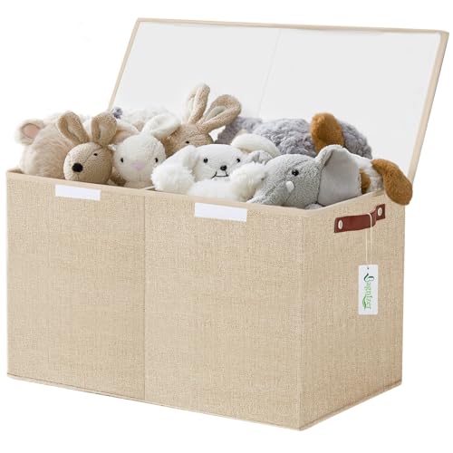 Bagnizer Large Toy Storage Box with Lids, Collapsible Sturdy Baby Storage Organizer Chest Bin Basket for Kids, Boys, Girls, Playroom, Nursery, Bedroom, Closet 25"x13"x16" (Khaki) - color: Khaki