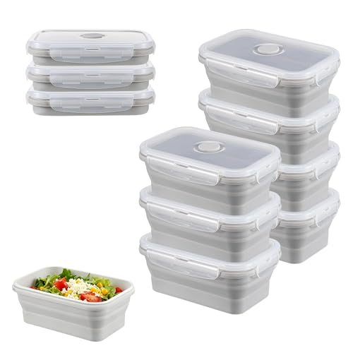 10Pcs Silicone Collapsible Food Storage Containers with Airtight Lids 17 oz Collapsible Bowls with Lids for Camping Silicone Containers for Lunch Box for Kitchen, Freezer Microwave Dishwasher Safe