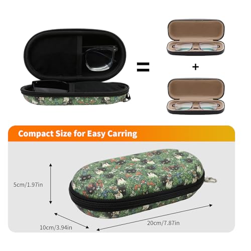Double Eyeglasses Case, Hard Shell Dual Sunglasses Organizer with Zipper Clip Travel Glasses Storage for Women Men - color: Green Cats