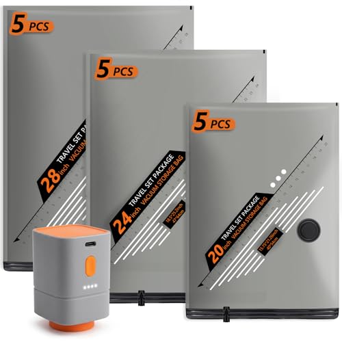 Rechargeable Wireless Pump Travel Vacuum Bags Set,Vacuum Storage Bags Portable Space Saver Bags for Travel, Home, Vacuum Compression Packing Seal for Clothes Seasonal Storage 15 Combo Set - size: 15 Combo Size