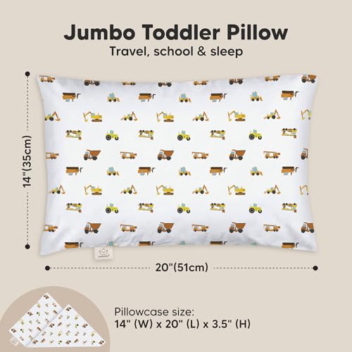 KeaBabies Organic Toddler Pillow with Pillowcase, Jumbo 14X20 - Soft Cotton Toddler Pillows for Sleeping - Machine Washable - Perfect for Travel, Toddler Bed Set (Construction) - color: Construction
