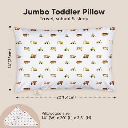 KeaBabies Organic Toddler Pillow with Pillowcase, Jumbo 14X20 - Soft Cotton Toddler Pillows for Sleeping - Machine Washable - Perfect for Travel, Toddler Bed Set (Construction) - color: Construction