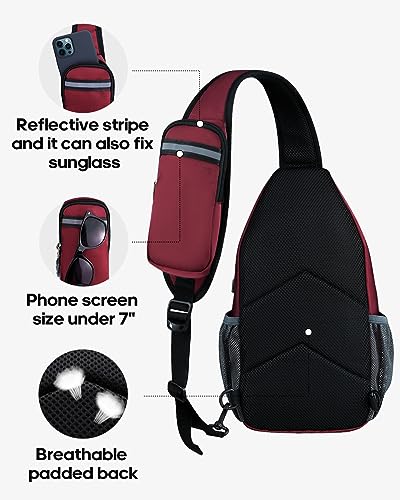 WATERFLY Crossbody Sling Backpack Sling Bag Travel Hiking Chest Bag Daypack (Dark Red) - color: Dark Red