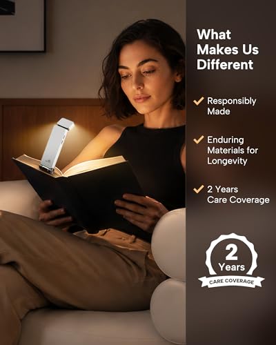 86lux Book Light, Rechargeable Clip-On LED Reading Light for Bed & Night Use - 3 Color Temperatures with Stepless Dimming, Ultralight Bookmark Design for Kids, Book Lovers, White - color: White