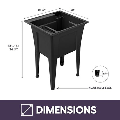 Freestanding Utility Sink with One Handle Black Faucet - 24" Plastic Utility Sink for Garage, Laundry, Indoor and Oudoor Use - Laundry Tub Kit by Noah William Home - Black (19.5 gal) - color: Black - One handle black faucet
