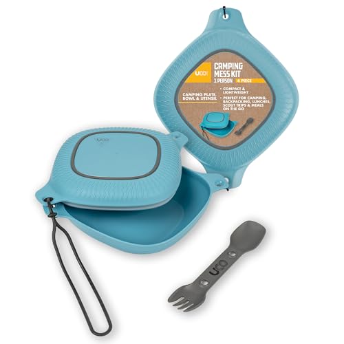 UCO 4-Piece Camping Mess Kit with Bowl, Plate and 3-in-1 Spork Utensil Set - color: Blue