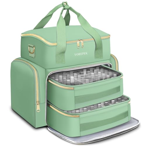 YOREPEK Extra Large Nail Polish Organizer Case Holds 96 to 100+ Bottles (15ml/0.5 fl.oz) UV lamp, Gel Polish Travel Case Bag with 2 Removable Pouches Fits Nail Supplies, Gifts for Manicurist, Green - color: Green-96bottles