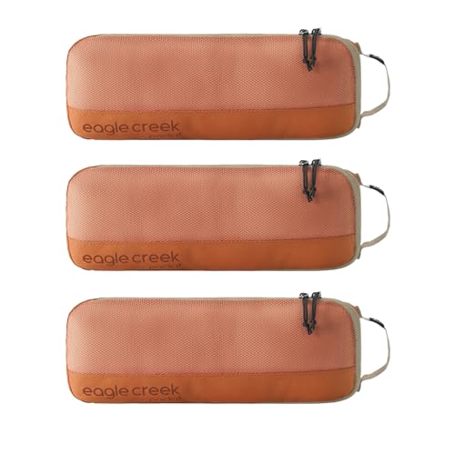 Eagle Creek Pack-It Reveal Slim Cube M/M/M Set - Minimalist Compact Travel Organizer for Hair Styling Tools, Belts & Small Items - Travel Accessories - Mandarin - color: Mandarin