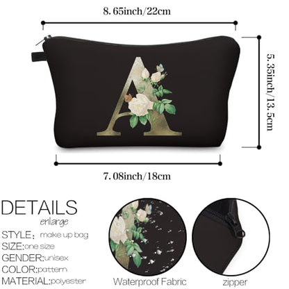Deanfun Makeup Bag, Bride Bridesmaid A-Z Make Up Bag, Small Personalized Initial Letter 3D Printings Waterproof Cosmetic Bags for Women (A) - color: Letter A