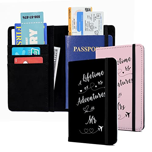 Passport Book Holder Passport Wallet for Mr and Mrs Passport Holder for Women Passport Cover Passport Case for Couples Traveling Passport Book Holder Passport Protector Bridal Shower Gifts 2PCS - color: Flying Adventurer-2pcs