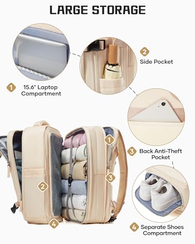 wepadre Vacuum Backpack Travel with Pump Travel Backpack with Vacuum System Expandable Vacpack Compression Backpacks for Travel Easy Vac Pack Carry on Luggage Beige - color: Beige