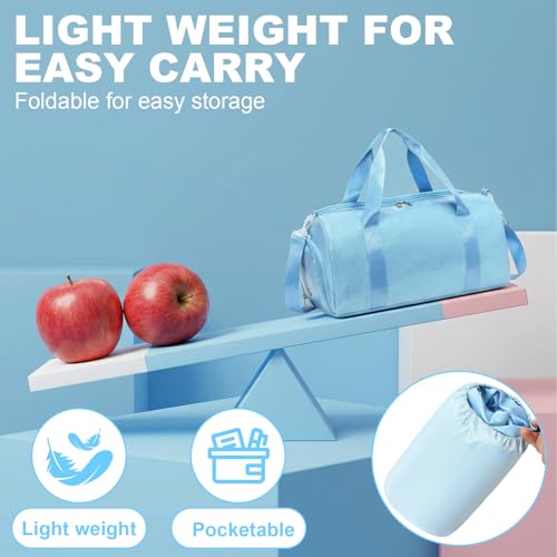 Gym Bag Sports Duffle Bag with Wet Pocket Weekender Overnight Bags with Waterproof Shoe Pouch and Air Hole for Girls Kids Women Workout Travel Bags (Blue) - color: Blue