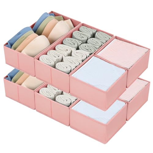 DIMJ Drawer Organizers for Clothing, Set of 8 Dresser Drawer Organizers, Fabric Closet Organizers and Storage, Drawer Dividers for Baby Clothes, Socks, Belt, Tie (Pink) - color: Pink, size: 8 Pack