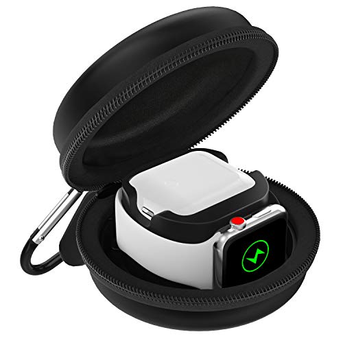 MoKo Storage Box Compatible with Apple Watch Series 11/10/9/8/7/6/5/4/3/2/1/SE3/SE2/SE, Portable Protective Travel Case for AirPods Pro 2/1/AirPods 3/2/1 Charging Case Holder Dock,Black - color: Black