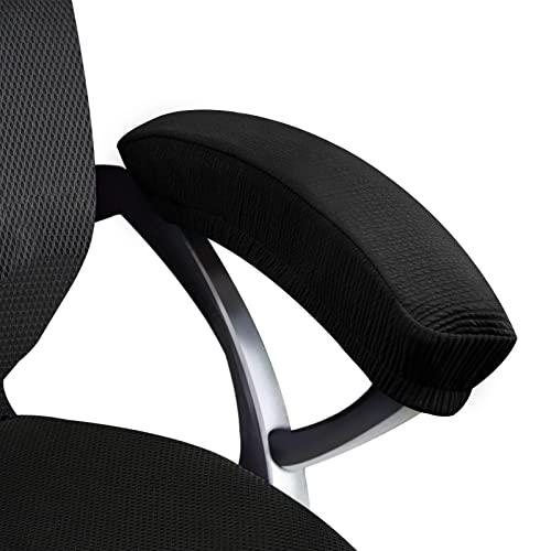Trycooling 2 Pcs Polyester Removable Machine Washable Office Chair Armrest Slipcovers Covers (Length-30cm) (Black)