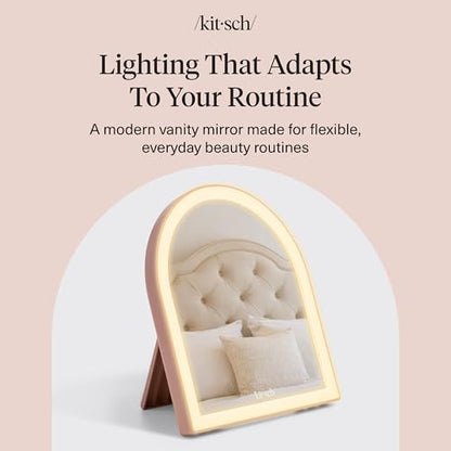 Kitsch Arch Desk Vanity Mirror with Lights, LED Makeup Surface, Touch Sensor Dimmable Warm Neutral Cool Glow, Rechargeable Desk Mirror with Kickstand for Travel - Terracotta