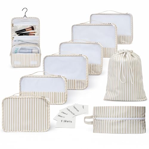 Packing Cubes Set – Cute Packing Cubes for Travel, Luggage Organizer Bags for Suitcase, For Kids & Family, Floral, Neutral & Aesthetic Travel Organizer Set -Stripe - color: Stripe
