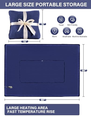 Car Heated Blanket, 12/24V Portable Heated Blanket for Car, Machine Washable Flannel Travel Blanket, 3 Heating Levels, 60x44 Inches, 4-in-1 Design, Convenient for Camping,Navy Blue - color: Pro Navy Blue