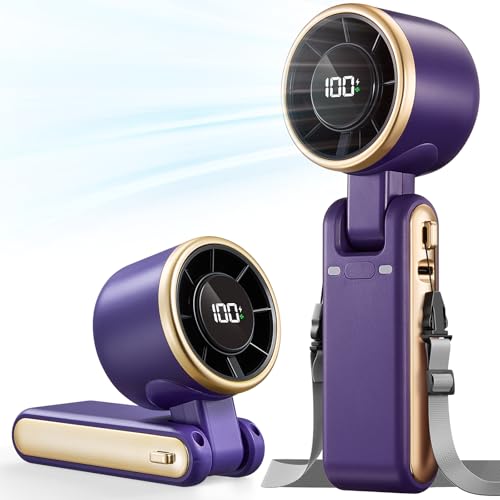 Portable Handheld Turbo Fan - 5 Gear High Speed 4000mAh Rechargeable Mini Personal Hand Fan Blow Cold Air, Battery Operated Travel Essentials, Beach Vacation, Gifts for Women, Men (Purple) - color: Purple