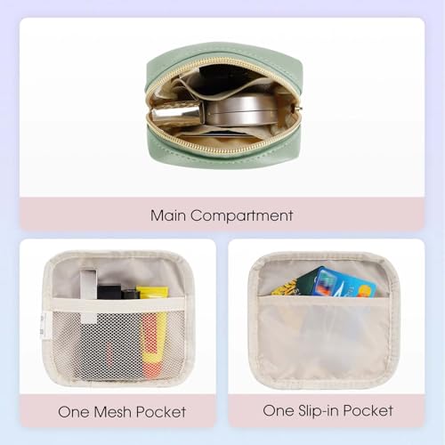 Wandering Nature Small Makeup Bag for Purse Mini Make up Pouch Cute Cosmetic Pouch for Women with Slip-in Pockets Eco Vegan Leather, Green - color: Green