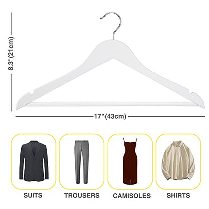 White Wooden Hangers 30 Pack Slim Coat Hangers for Closet with Smooth Finish,Shirt,Suit,Dress,Heavy Duty Clothes Hanger - color: White