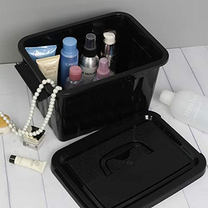 6 Quart Black Plastic Storage Latching Box Bin with Handles, 6 Packs - color: Black