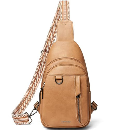LATMAP 7L Sling Bag for Women Men Leather Small Sling Backpack Daypack Anti Theft Fanny Pack Crossbody Purse Travel - color: Regular Size-tan