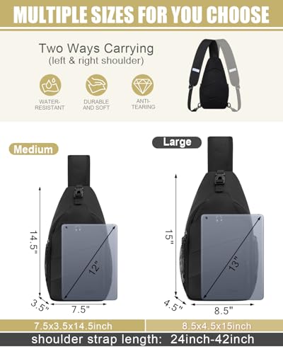Pritent Crossbody Bags for Women Men Trendy Sling Bag Backpack Casual Chest Bag with Convertible Shoulder Strap - color: Black, size: Medium
