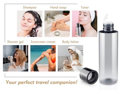 150ML/5OZ Travel Size Toiletries, 3 Pack Travel Size Containers, Leak Proof Plastic Bottles for Shampoo, Lotion, Body Wash with 6pcs Labels - color: Grey, size: 150ml(3pcs)