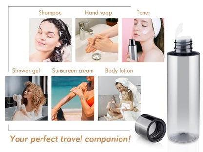 150ML/5OZ Travel Size Toiletries, 6 Pack Travel Size Containers, Leak Proof Plastic Bottles for Shampoo, Lotion, Body Wash with 6pcs Labels - color: Grey, size: 150ml(6pcs)