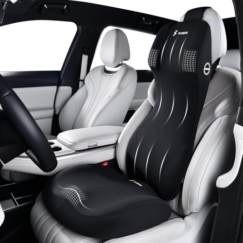 FLORICH Car Seat Cushion and Lumbar Support Headrest Pillow Memory Foam Ergonomic Car Cushion Back Neck Support Pillow Sciatica & Back & Tailbone Pain Relief Cushion for Car Seat Driving, Black - color: Black, size: Seat Cushion + 2-in-1 Lumbar&headrest P