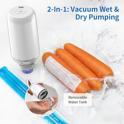 Handheld Vacuum Sealer, Sous Vide Vacuum Pump, Rechargeable Hand Held Vacuum Sealer for food Storage, Camping, Sous Vide, Reusable Vacuum Bags Compatibility, White(Pump Only) - color: White