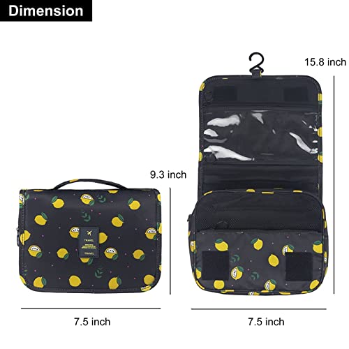 Travel Toiletry Bag for Women, Hanging Toiletry Bag with Multi-Pockets, Toiletry Bag for Traveling Easy Clean, Travel Organizer Bag Black-Lemon - color: Black-lemon