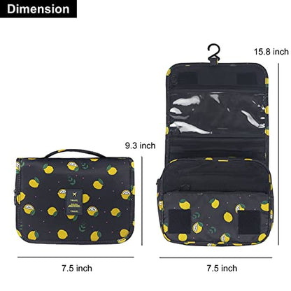 Travel Toiletry Bag for Women, Hanging Toiletry Bag with Multi-Pockets, Toiletry Bag for Traveling Easy Clean, Travel Organizer Bag Black-Lemon - color: Black-lemon